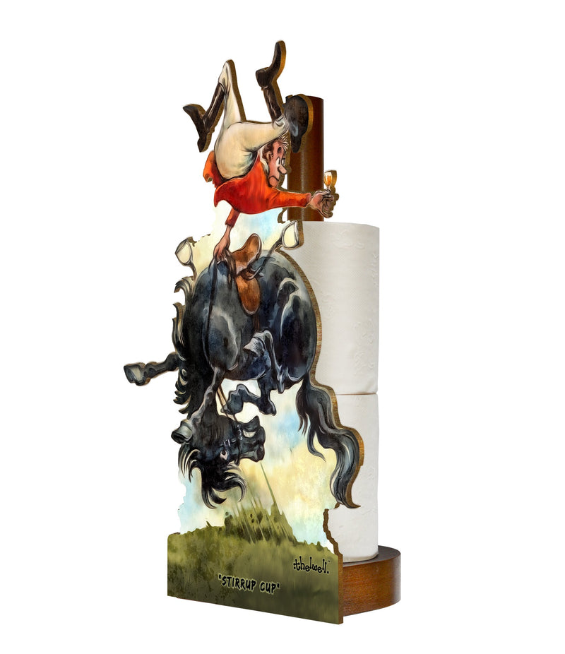 Stirrup Cup (Normal Thelwell ) - Printed Wood Toilet Roll / Kitchen Roll Holder. BOX OF 5 UNITS