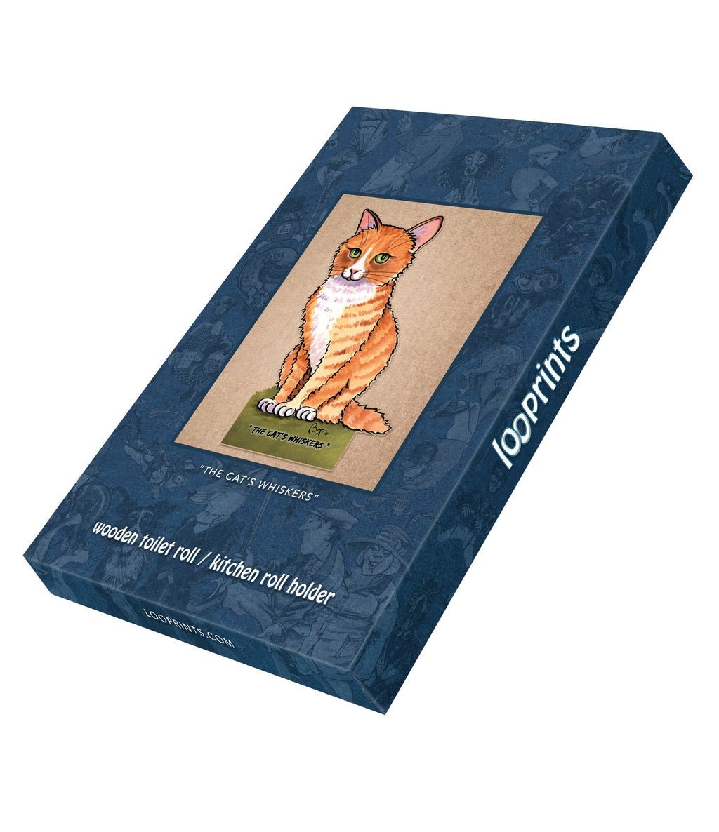 Cat's Whiskers ( Bryn Parry )-Printed Wood Toilet Roll / Kitchen Roll Holder. BOX OF 5 UNITS