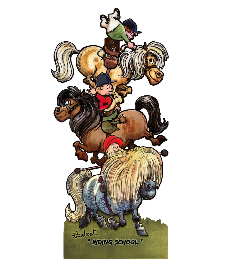Riding School ( Norman Thelwell ) - Printed Wood Toilet Roll / Kitchen Roll Holder. BOX OF 5 UNITS
