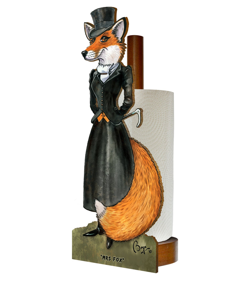 Mrs Fox (Bryn Parry ) - Printed Wood Toilet Roll / Kitchen Roll Holder. BOX OF 5 UNITS