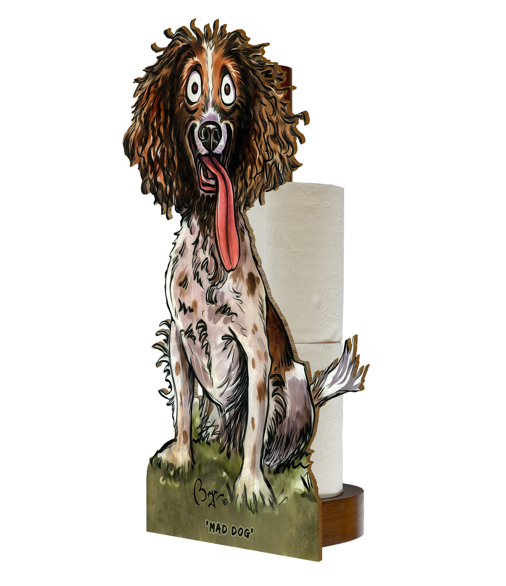 Mad Dog  (Bryn Parry ) - Printed Wood Toilet Roll / Kitchen Roll Holder.