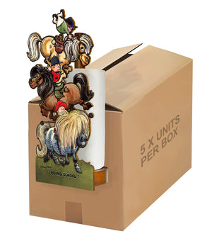 Riding School ( Norman Thelwell ) - Printed Wood Toilet Roll / Kitchen Roll Holder. BOX OF 5 UNITS