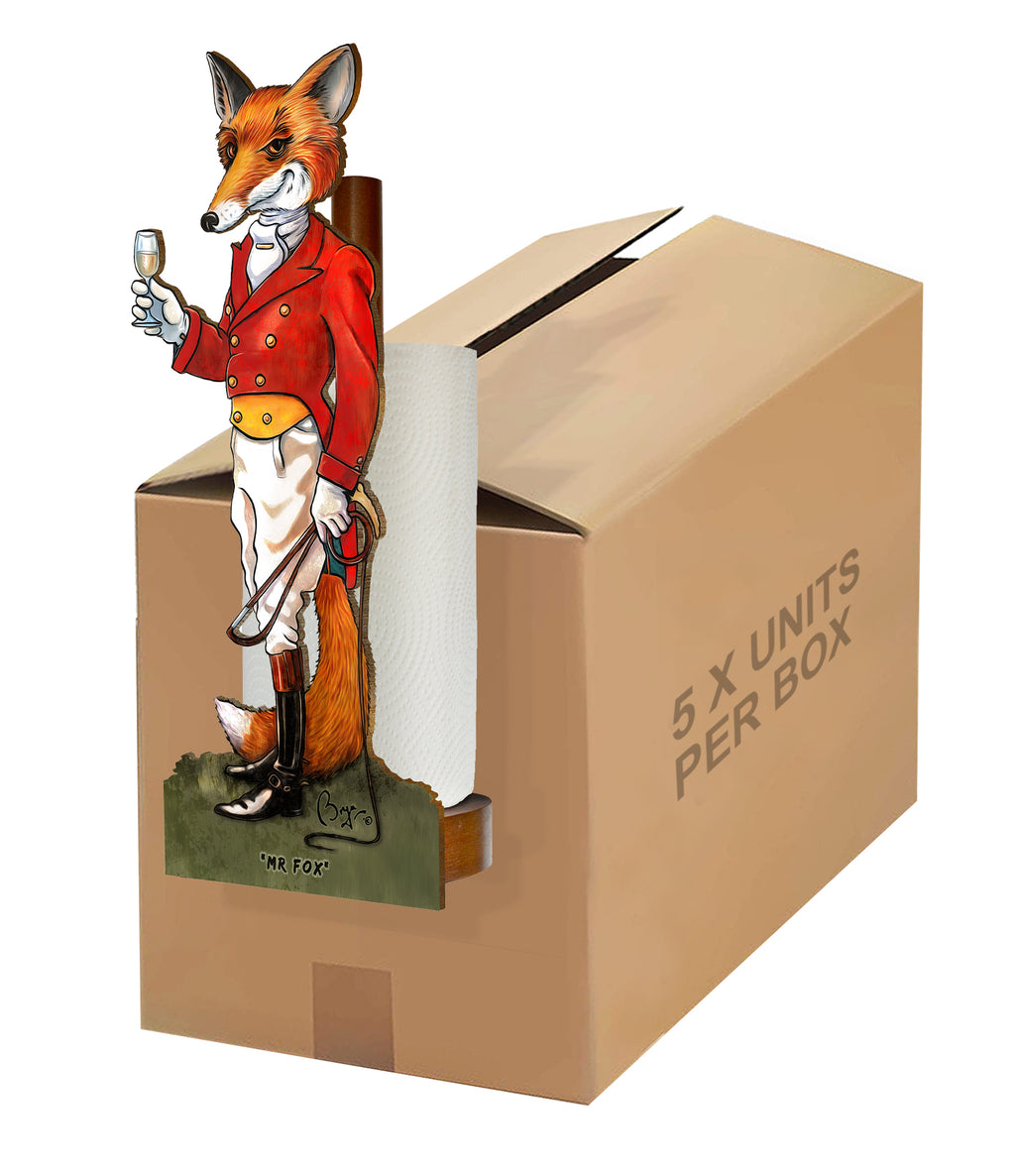 Mr Fox (Bryn Parry ) - Printed Wood Toilet Roll / Kitchen Roll Holder. BOX OF 5 UNITS